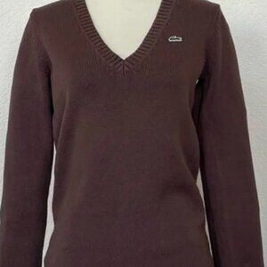 Lacoste Women's V-Neck Crewneck Sweater -  Brown - Size 42